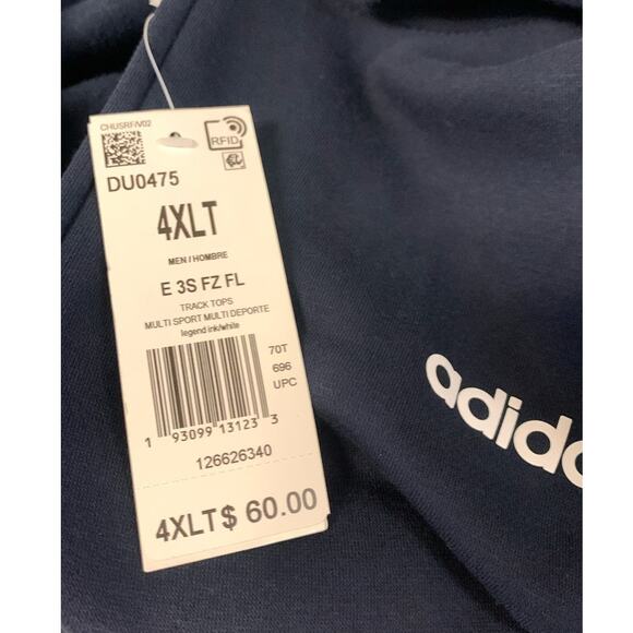 adidas Men's 4XL Essentials Fleece 3-Stripes Full-Zip Hoodie, Navy Blue - Picture 5 of 5